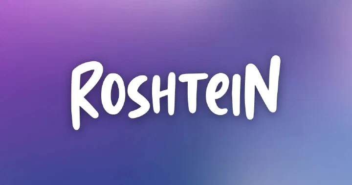 The ROSHTEIN brush wordmark on a violet gradient